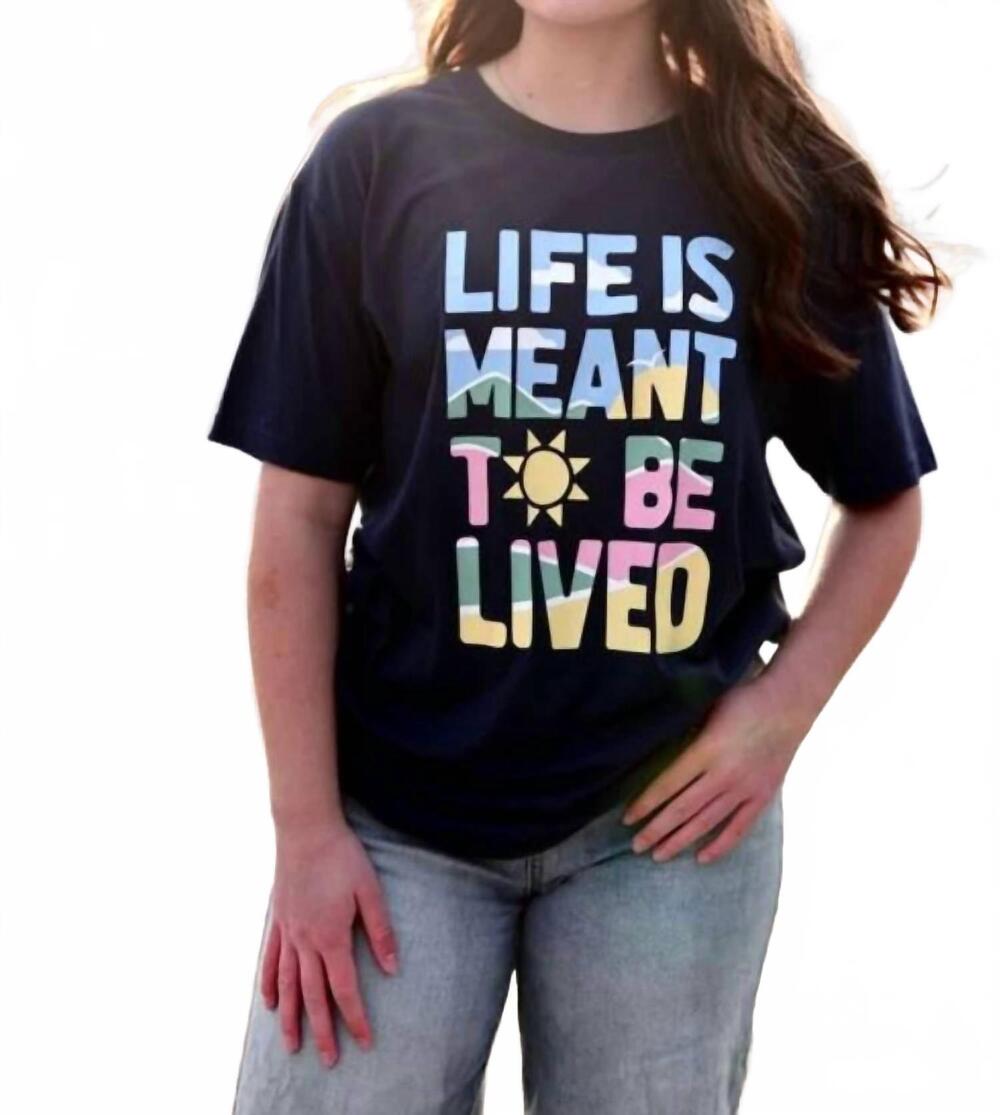 NEW JADELYNN BROOKE life is meant to be lived short sleeve top in athletic navy